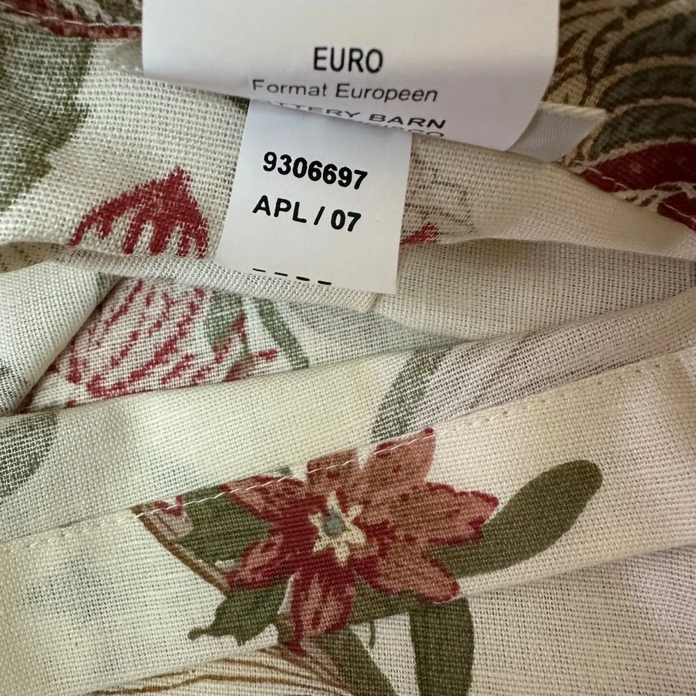 Pottery Barn Jerri Botanical Bird Floral Euro Sham 30x30 Cotton Linen Ivory Red